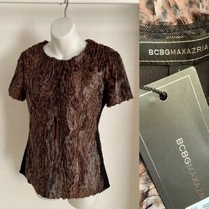 BCBG MAX AZRIA Chic NWT Faux Fur TULUM Shacket TOP Size Small